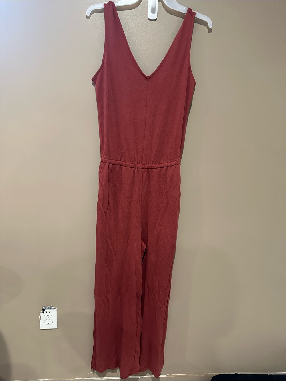 Daily Ritual Sleeveless V-Neck Wide-Leg Jumpsuit in Rust